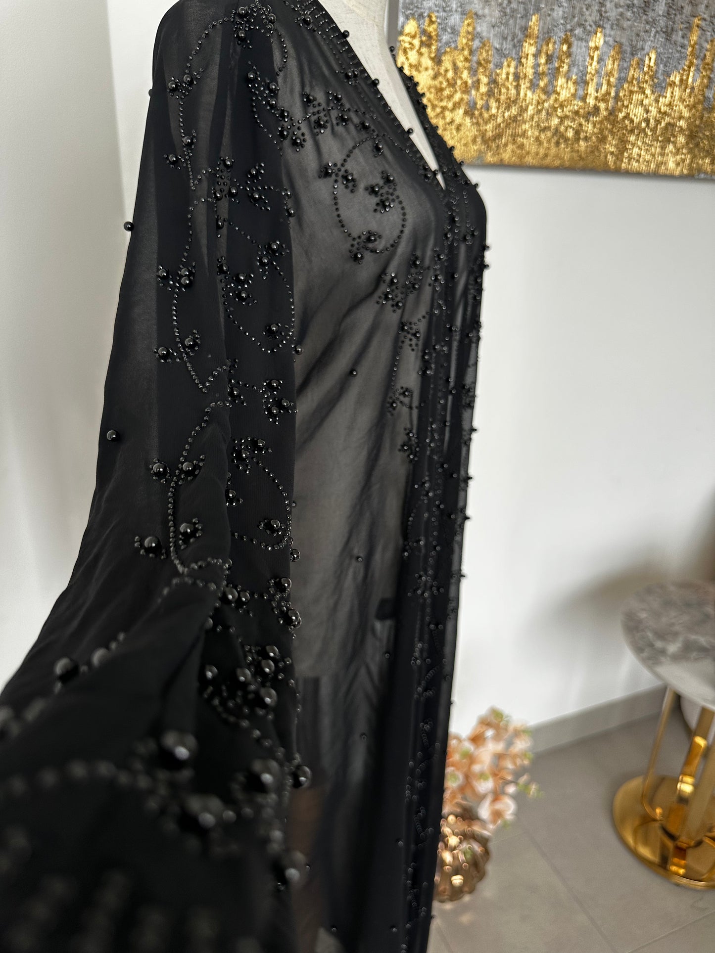 Embellished sheer Abaya