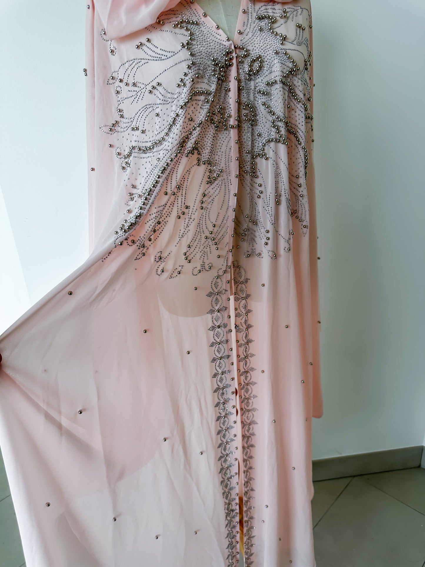 Pink embellished sheer Abaya